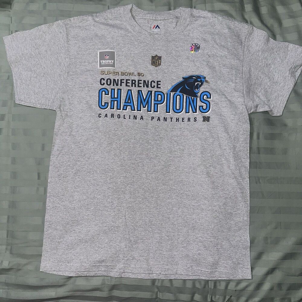 NEW Carolina Panthers Super Bowl 50 Conference Champions T-Shirt Gray Large